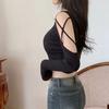 The Same Black Short T-shirt Women's Long Sleeves Off-the-shoulder Design Sense Niche Autumn New High-waisted Navel Tightness