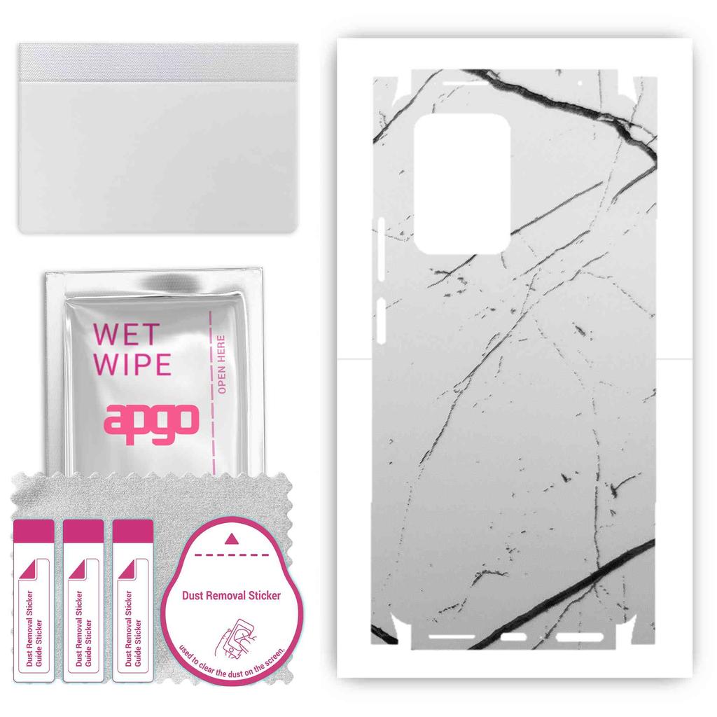 apgo Protective Skin Sticker for the back+sides compatible with Xiaomi 11T, Full Wrap Film, Foil, Vinyl - Pattern White Marble