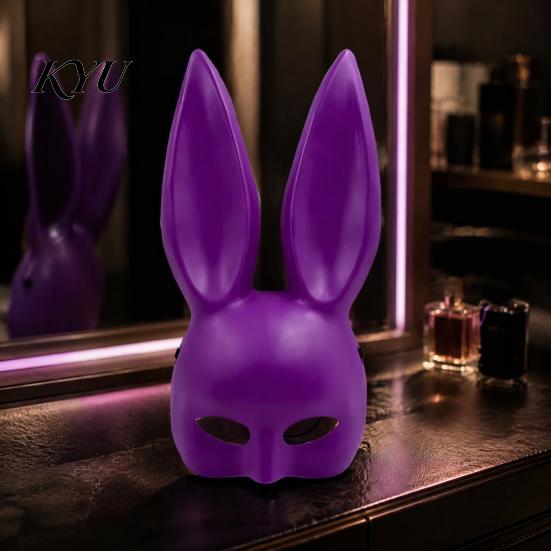 Funny Cartoon Rabbit Mask Halloween Bunny Half Face Mask, Costume Prop with Long Ear Strap Ears, Plastic Cosplay for Adults, Masquerade Party