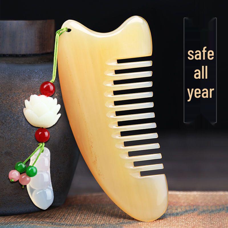 Natural Ox Horn Wide-Tooth Curly Hair Comb - Scalp Massage for Men & Women