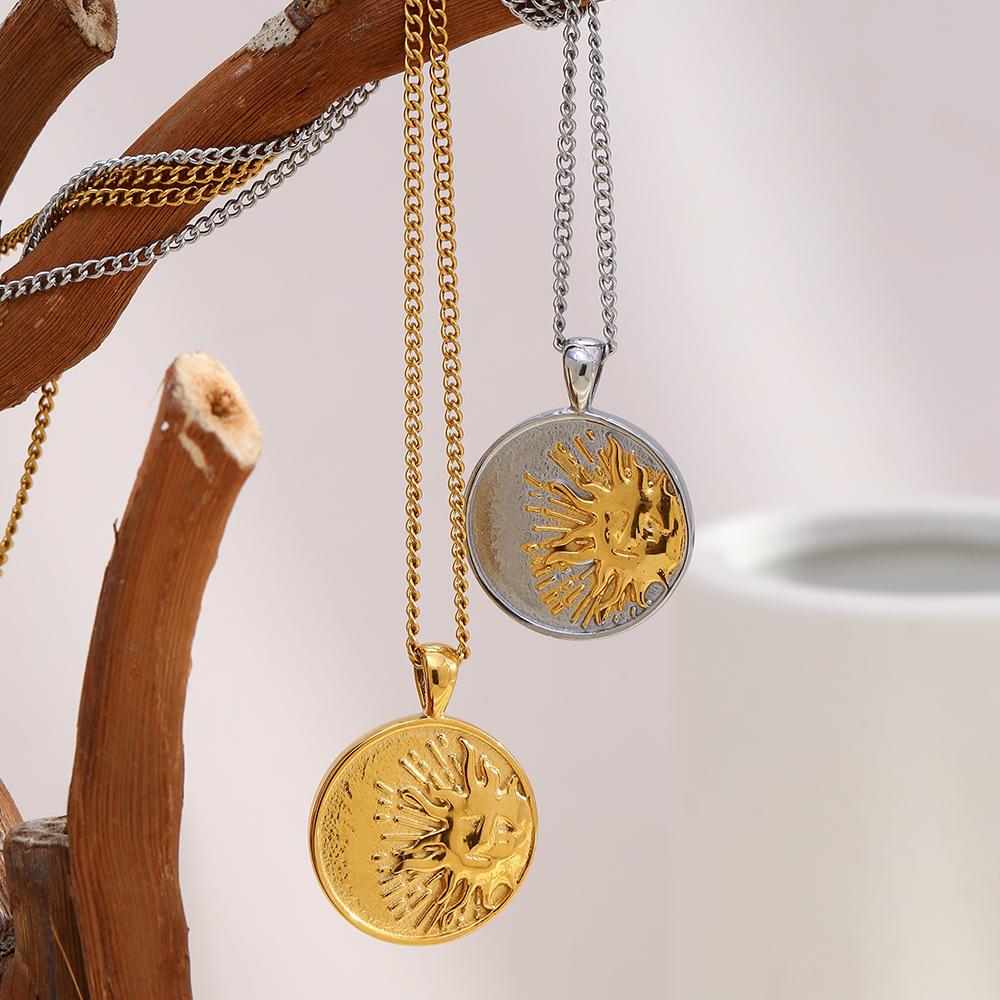 MamacitaSlay 316L Stainless Steel Mixed Colour Double Pattern Sun Moon Necklace 18K Gold Plated Waterproof Jewelry Women's Gifts