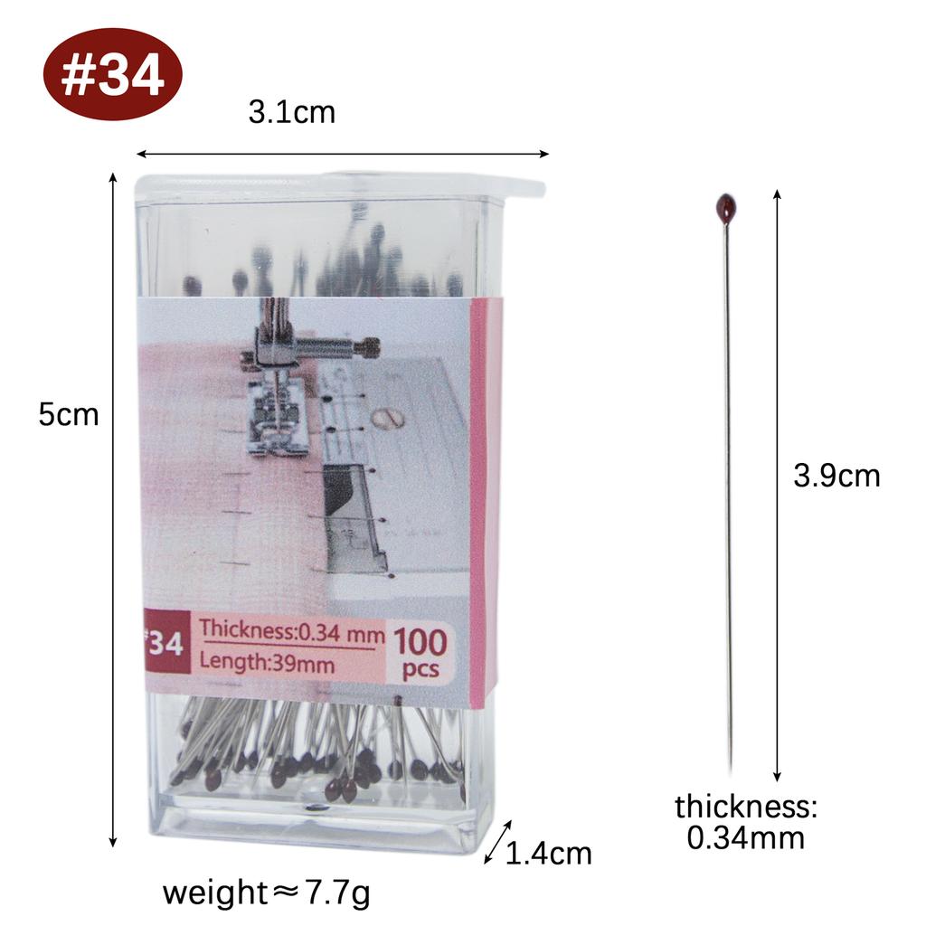 100PCS Extra Fine Sewing Pins, 0.29-0.54mm Stainless Steel Dressmaking Pins for Quilting & Delicate Fabrics