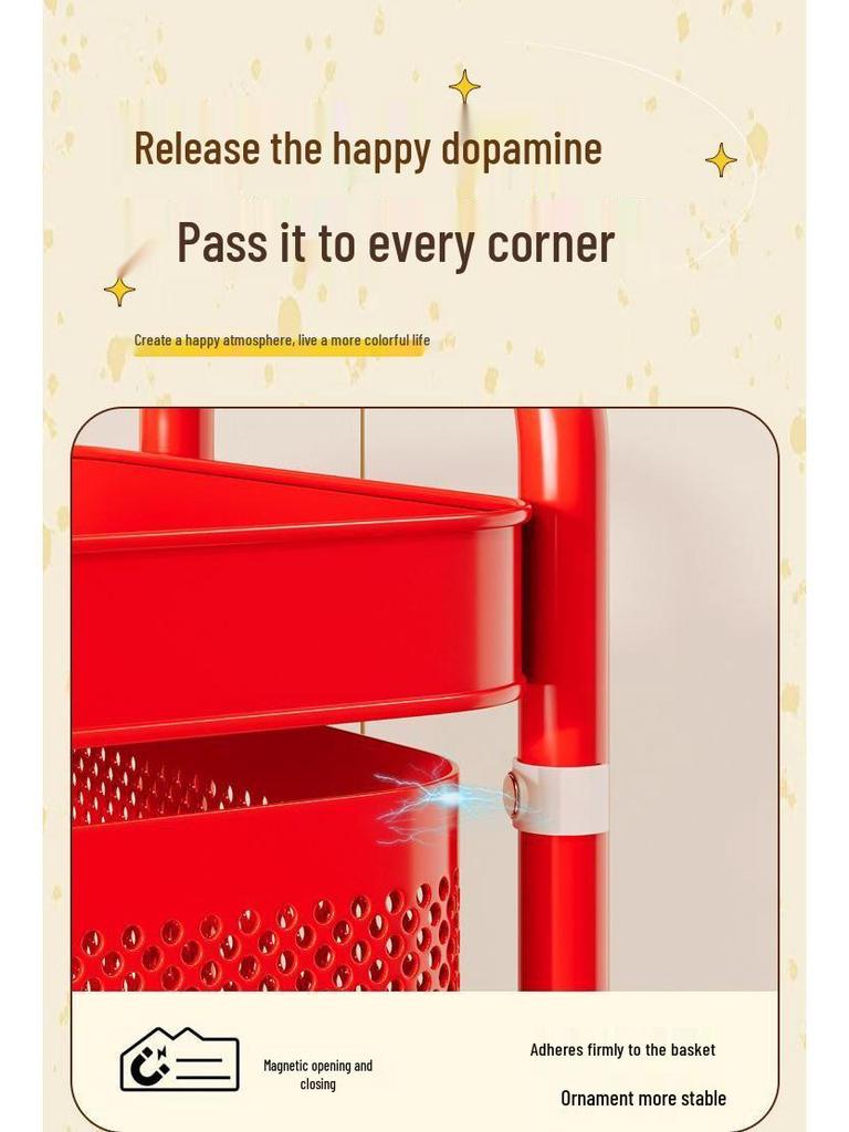 Mobile Floor-standing Storage Rack with Wheels for Bedroom, Living Room, Snacks, Essentials, and Vegetables