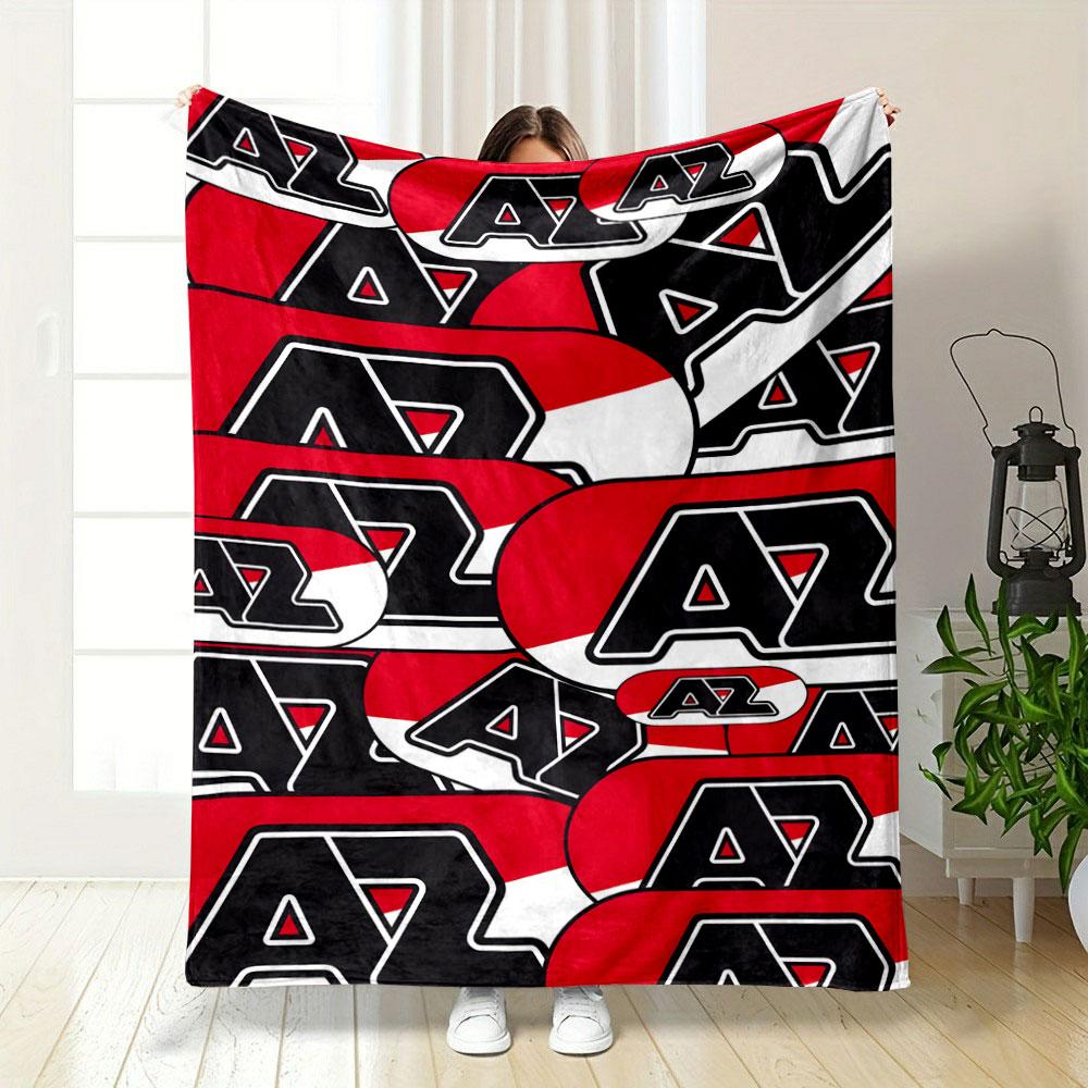 "Red and Black AZ Logo Pattern" Patterned blanket, flannel, suitable for all seasons, home decor, warm and cozy