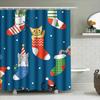 Blue Shower Curtain with Christmas Stockings and Cats Festive Bath Decorations for Bathroom