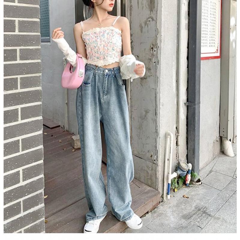Vintage džíny s vysokým pasem, letní volné tenké, velké rovné široké kalhoty dámské džíny