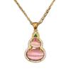 Vintage Chinese Pink Chalcedony Gourd Necklace Inlaid With Zircon Versatile Elegant Luxury Design Niche Collarbone Chain