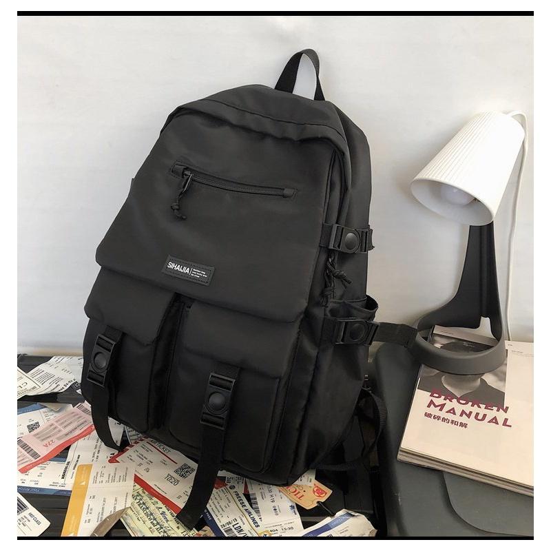Korean Ins Harajuku Street Style Fashionable Black Backpack Waterproof Unisex 19-inch Size