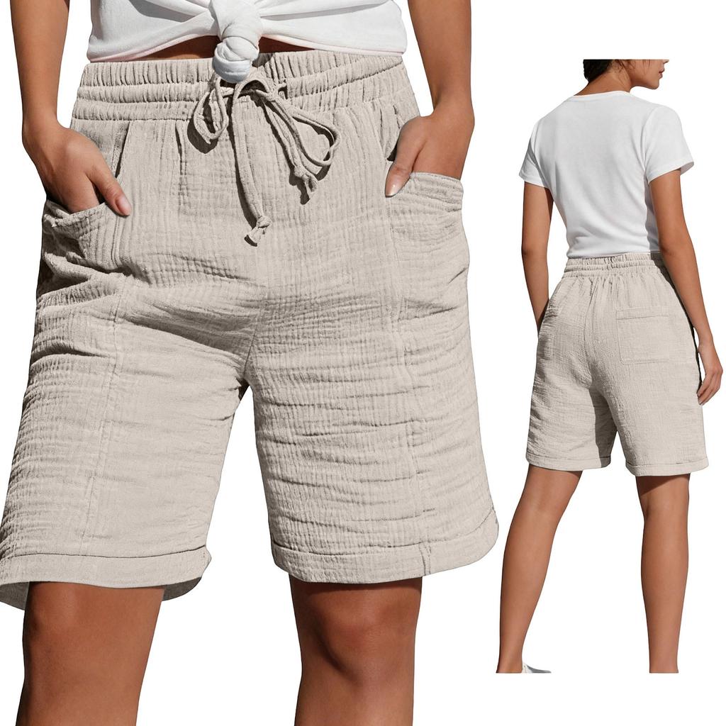 Casual en comfortabele Boho Kleur Trekkoord Shorts met Zakken voor de Zomer voor Dames