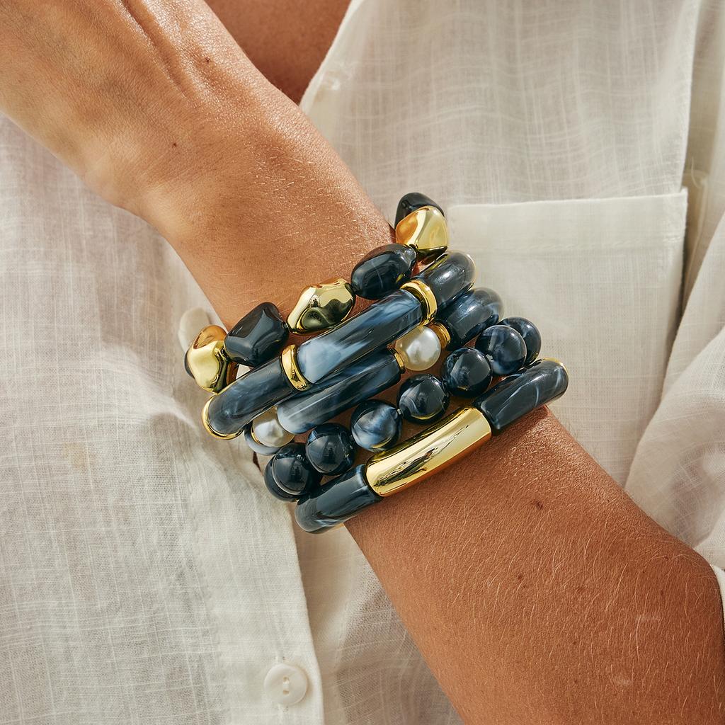 Dark Wind Acrylic Beaded Elastic Bracelet, Fashionable Resin Bamboo Elbow Special-Shaped Ccb Bracelet.