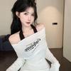 Fake Two-Piece Halter Neck Letter Print Long Sleeve T-Shirt for Women - 2025 Spring/Autumn Pure Desire Fashion Hot Girl Base Layer Top