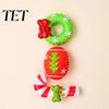 Elastic Rubber Dog Chews Christmas Squeaky Chew Toys, Teeth Cleaning Interactive Pet Holiday Themed Fetch Toys for Pets Balls with Candy Cane