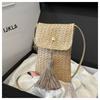 Summer Japan and Korea Travel Mobile Phone Bag Fringed Messenger Bag Straw Woven Seaside Women's Bag Mobile Phone Bag Photo