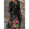 QICED Abiti Estivi Stampati Larghi in Fibra di Bambù Lino Floreale Manica Corta Donna Vintage Letterario Scollo O Manica a Cinque Punti