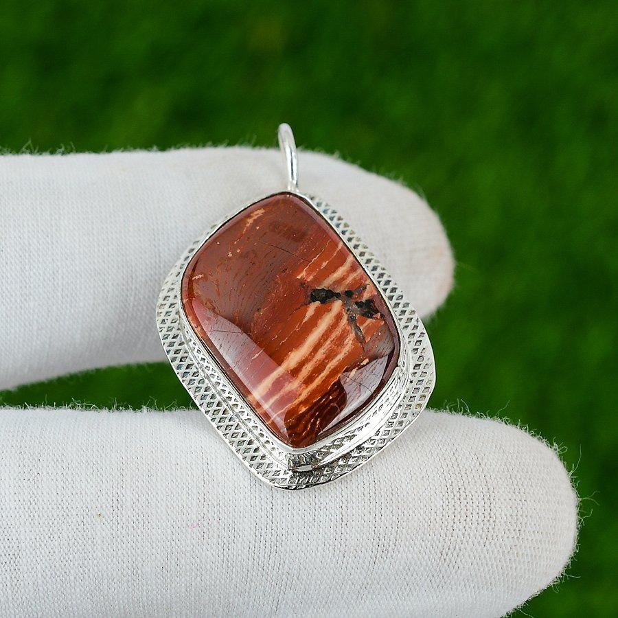 Sterling Silver Red Snakeskin Jasper Gemstone Birthday Wedding Pendant Jewelry