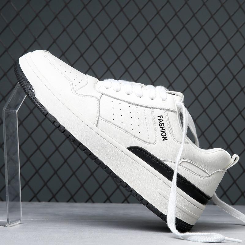 Spring New Trend Versatile Breathable Height Increasing Casual Shoes Men's Leather White Shoes Platform Student Board Shoes