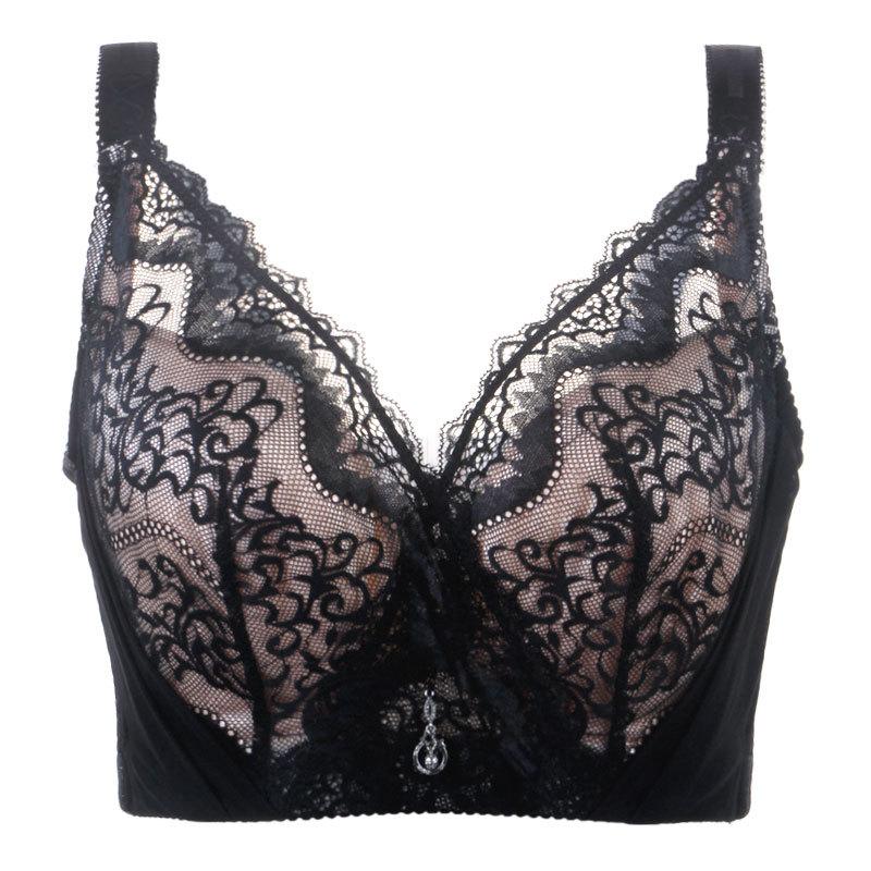 

Сексуальный кружевной бюстгальтер с полным покрытием, нижнее белье больших размеров, женский бюстгальтер DE Cup 48/110C чёрный