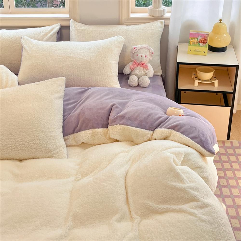 Solid Color Bedding Set Winter Thickened Warm Duvet Cover Pillowcase Four Piece Set Flannel Coral Fleece Bed Sheet Quilt Cover