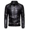 Autumn and winter new fashion solid color button zipper splicing European size fur collar men's leather jacket leather jacket PY