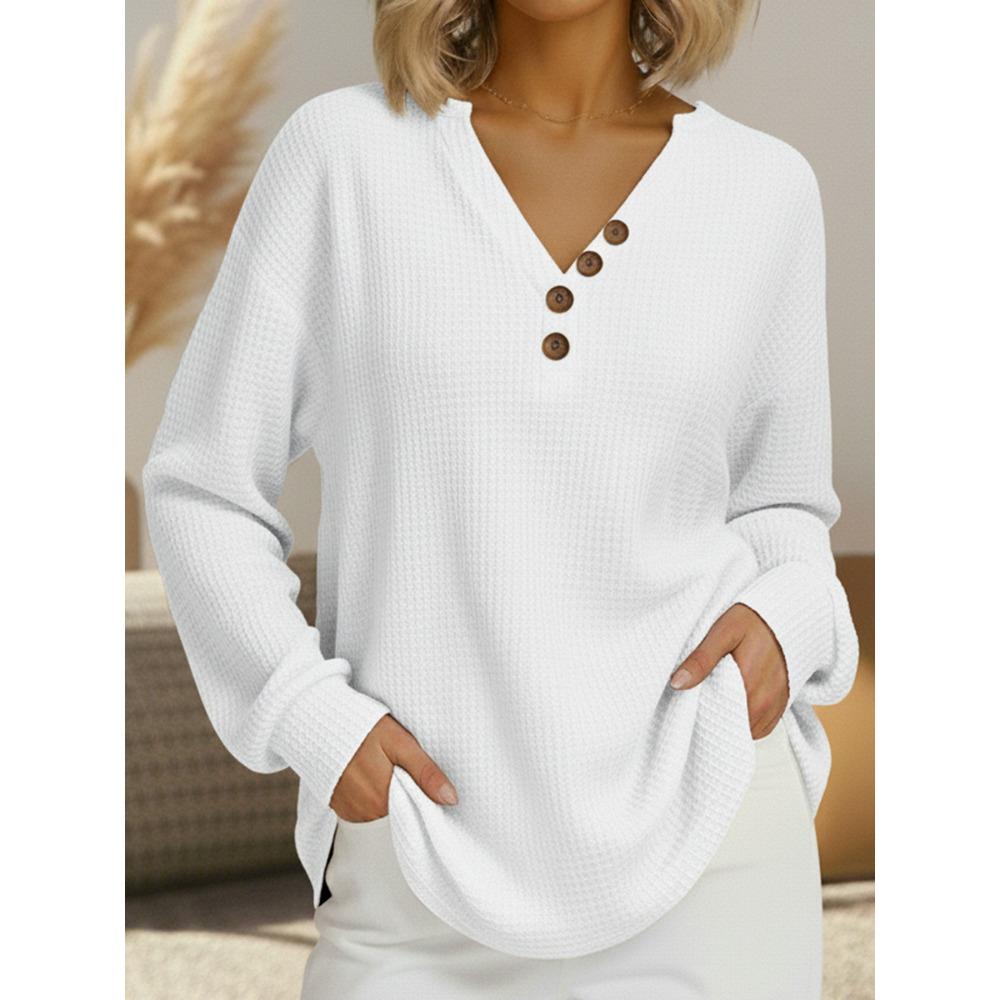 

Autumn and Winter New Style - Fashionable Casual V-neck Button-up Long-sleeved 5XL білий