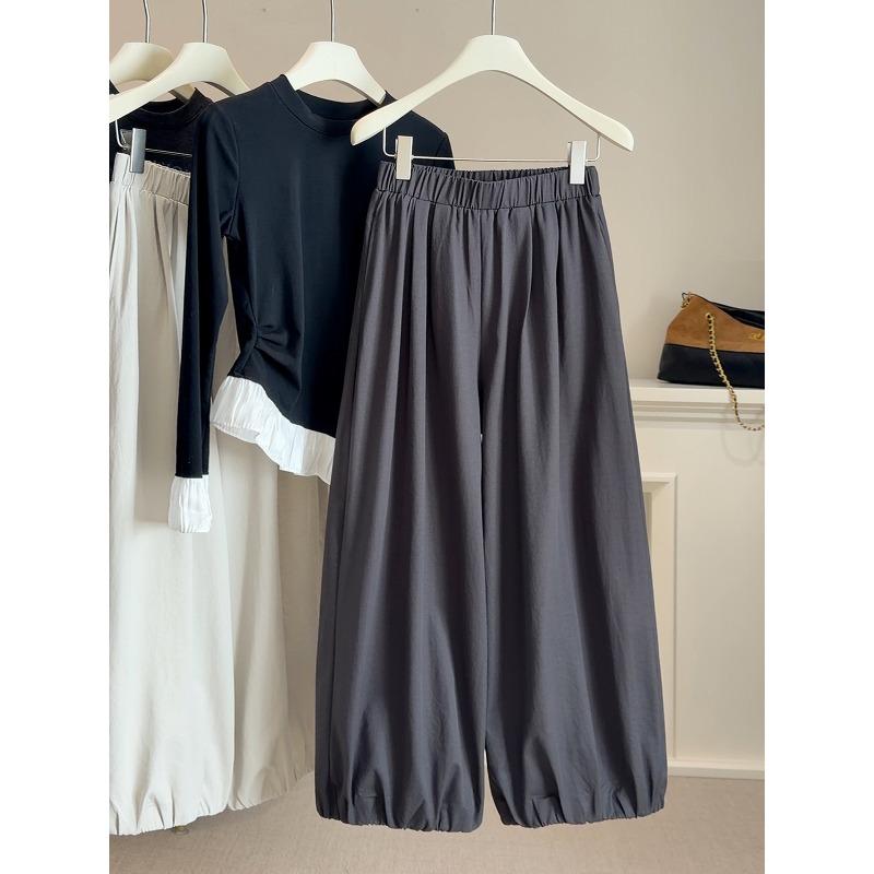 Elastic high-waisted and thin wide-leg bloomers for women, spring and summer new thin closed casual versatile long pants
