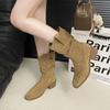 Fashion Retro Pleated Suede Long Boots for Women. 2025 Winter Fashion Chunky Stiletto Sexy Boots. Large Size Versatile Women's Boots.