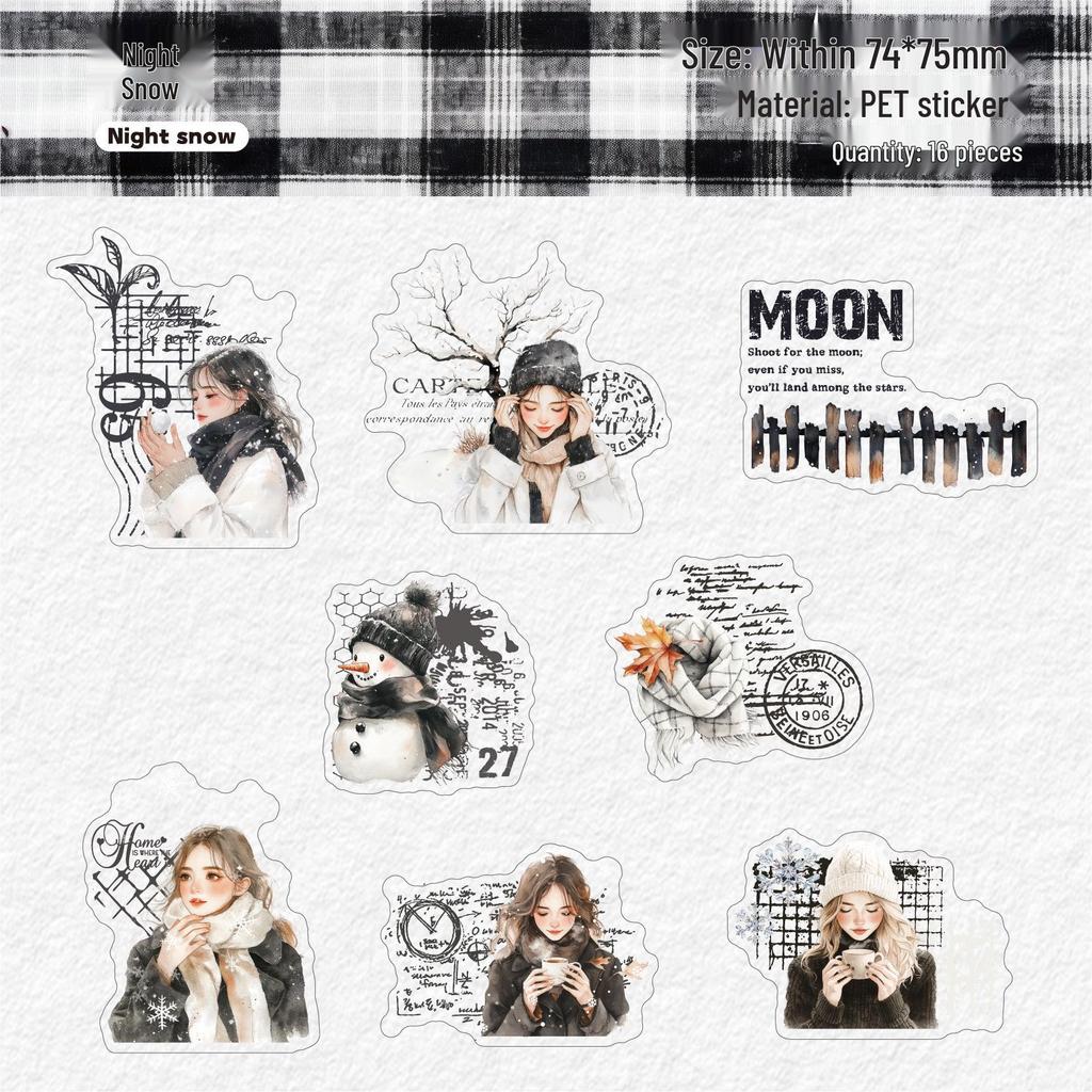 Curated Retro Winter Story Decorative Stickers – 16 Sheets for DIY Journals