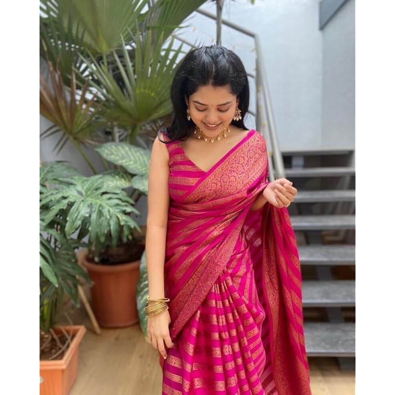 Yashika Women s Fancy Banarasi Kanjivaram Art Silk Saree with Blouse Pieces||Dark Pink Coloured Kanjivaram Saree|| AZ-YS free Size розовый
