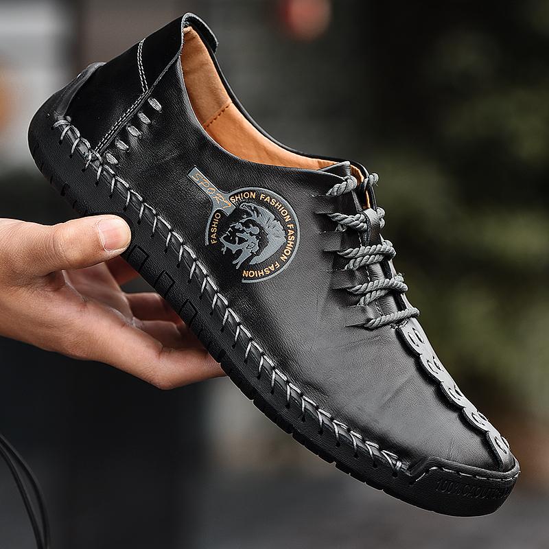 Pantofi casual retro pentru bărbați, cizme casual din piele naturală lucrate manual, mărime mare, ghete la gleznă