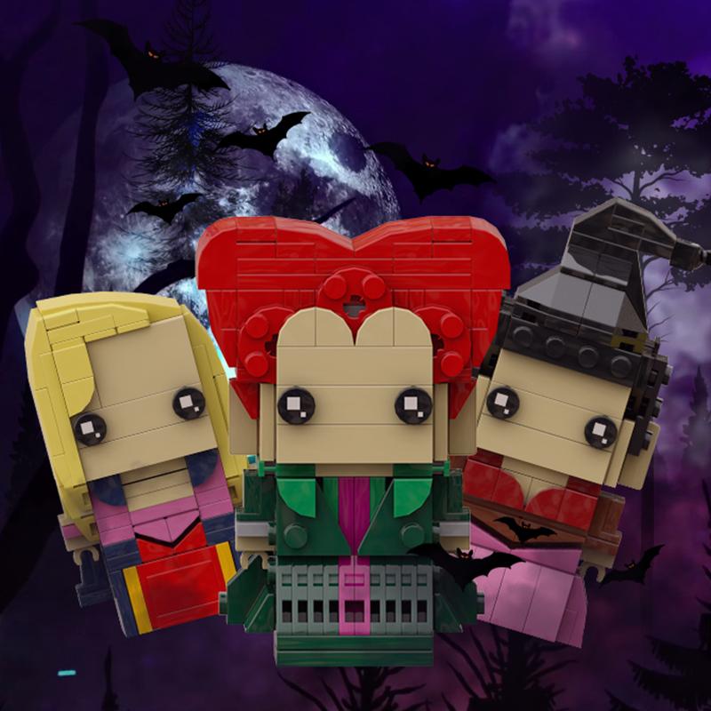 Buildmoc BrickHeadzs Hocus Pocused Action Figures Winifred Mary Sarah Building Blocks Movie Witch Three Sisters Bricks Toys Gift