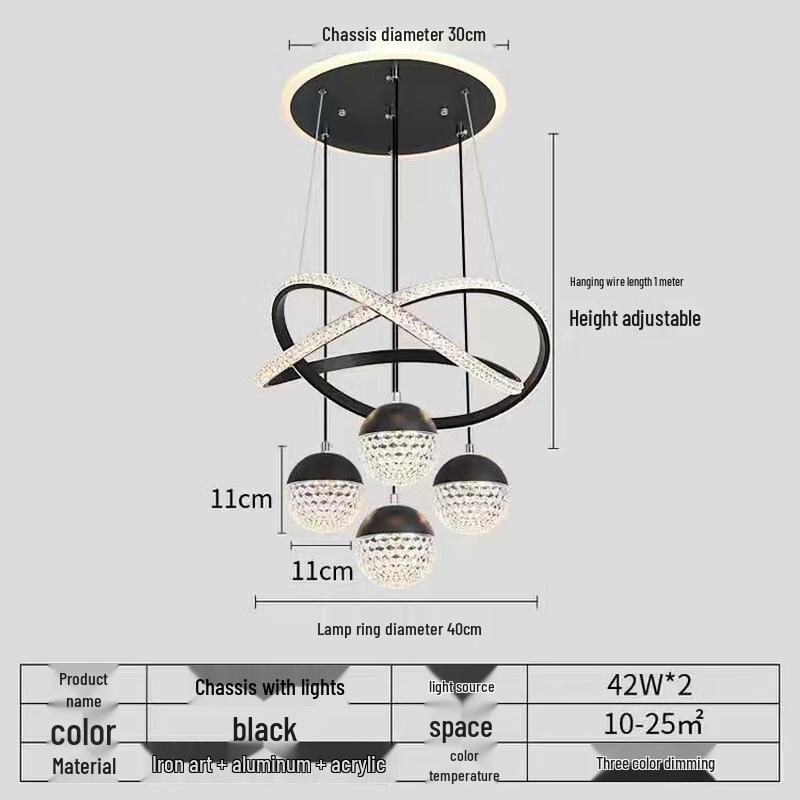 Lin Pan Modern Minimalist LED Chandelier with Gold Luminous Base