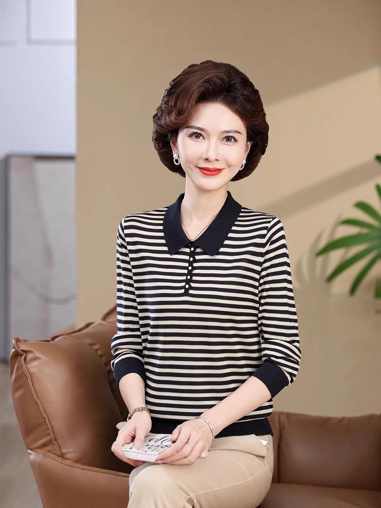 2026 Women's Autumn Striped Knit Sweater with Wool Collar