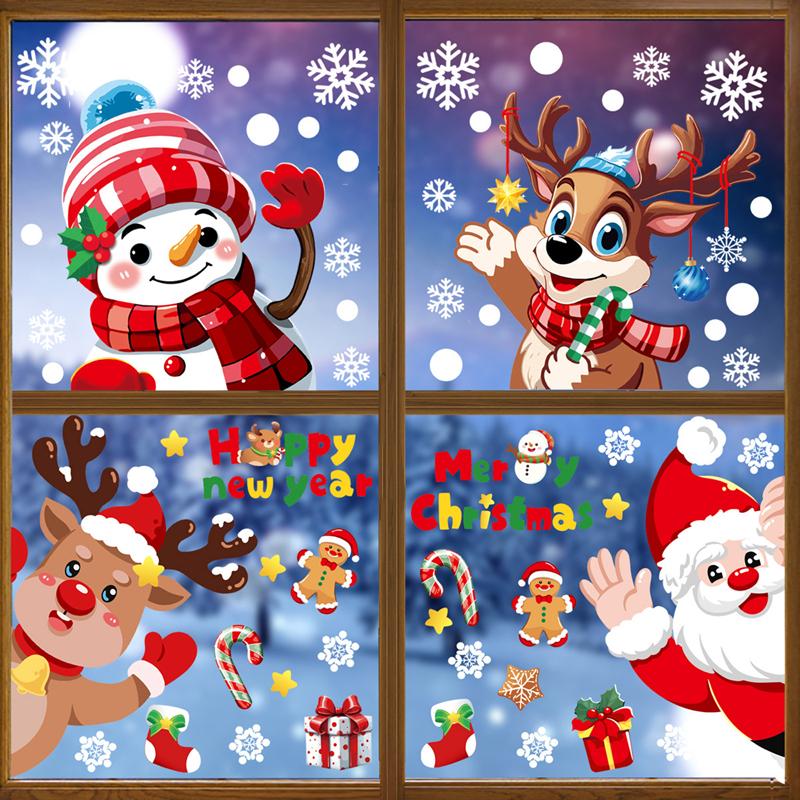 2025 Santa Claus Reindeer Window Glass Stickers Snowman Snowflake Electrostatic Wall Sticker Merry Christmas Decoration for Home