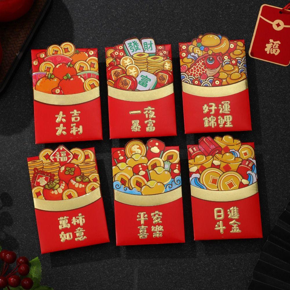 6Pcs/set Cute Dragon Red Packet Cartoon Cartoon Red Bags 3D Print Red Envelope  Celebration Party