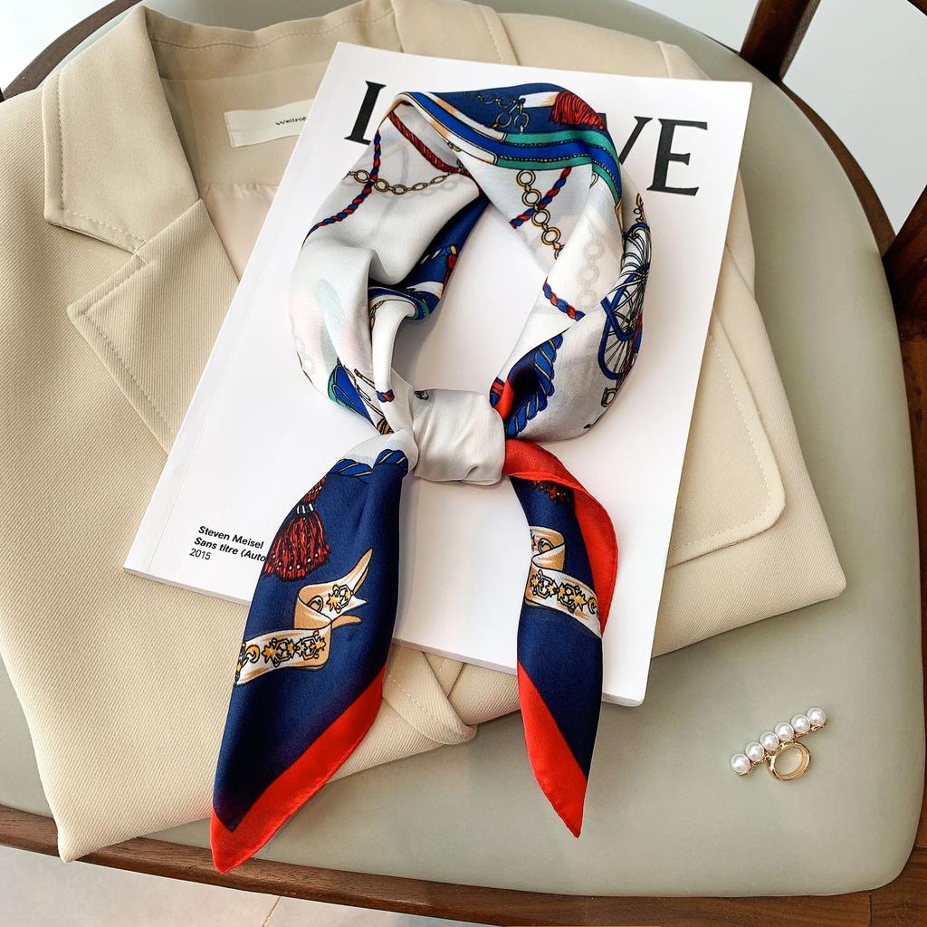 2024 New Print Silk Square Scarf Women Spring Neck Tie Shawl Wraps Female 70cm Hair Hand Wrist Headkercheif Hijab Bandana