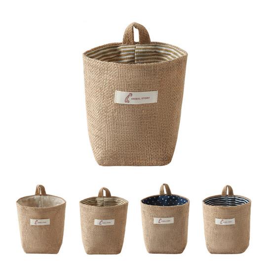 Storage Bag Cotton Linen Non-Woven Pocket Lightweight with Hanging Hole Wall Mounted Pouch for Bedside Bed Frames