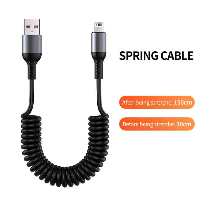 1.5M Coiled USB-C Type C 5A Fast Charging Data Cable 90 Right Angle Retractable Pure Copper Mobile Phone Cord for
