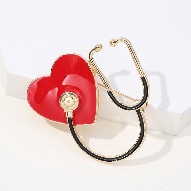 New Creative Stethoscope Enamel Clothing Pins for Women Red Heart Black Tube Women's Brooches Fashion Jewelry Suit Accessories