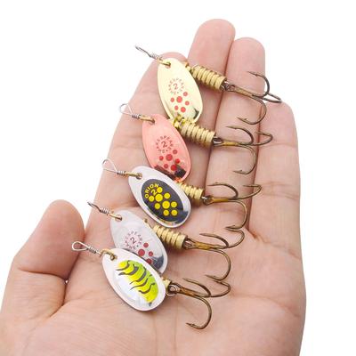 5PCS/6.7CM-5.8G Spoon Fishing Spinner Bait Rotating Metal Treble Hook Trout Fishing Spoon Lures Tackle
