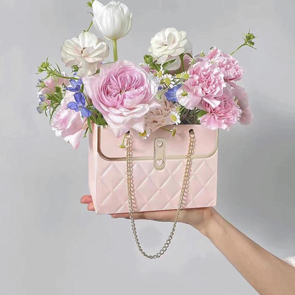 6Pcs Flower Paper Gift Bags with Chain Flower Wrapping Basket Flower Paper Bucket Handbag for Wedding Birthday Gift Wrap