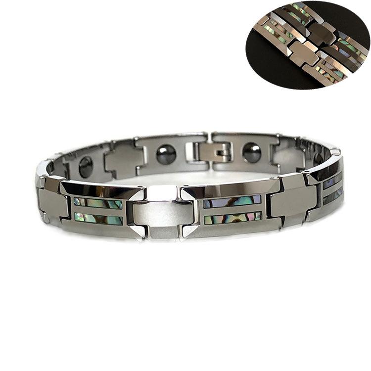 Tungsten Gold Ceramic Men's Magnetic Bangle: Scratch-Resistant, Waterproof, Colorful Shell Inlay