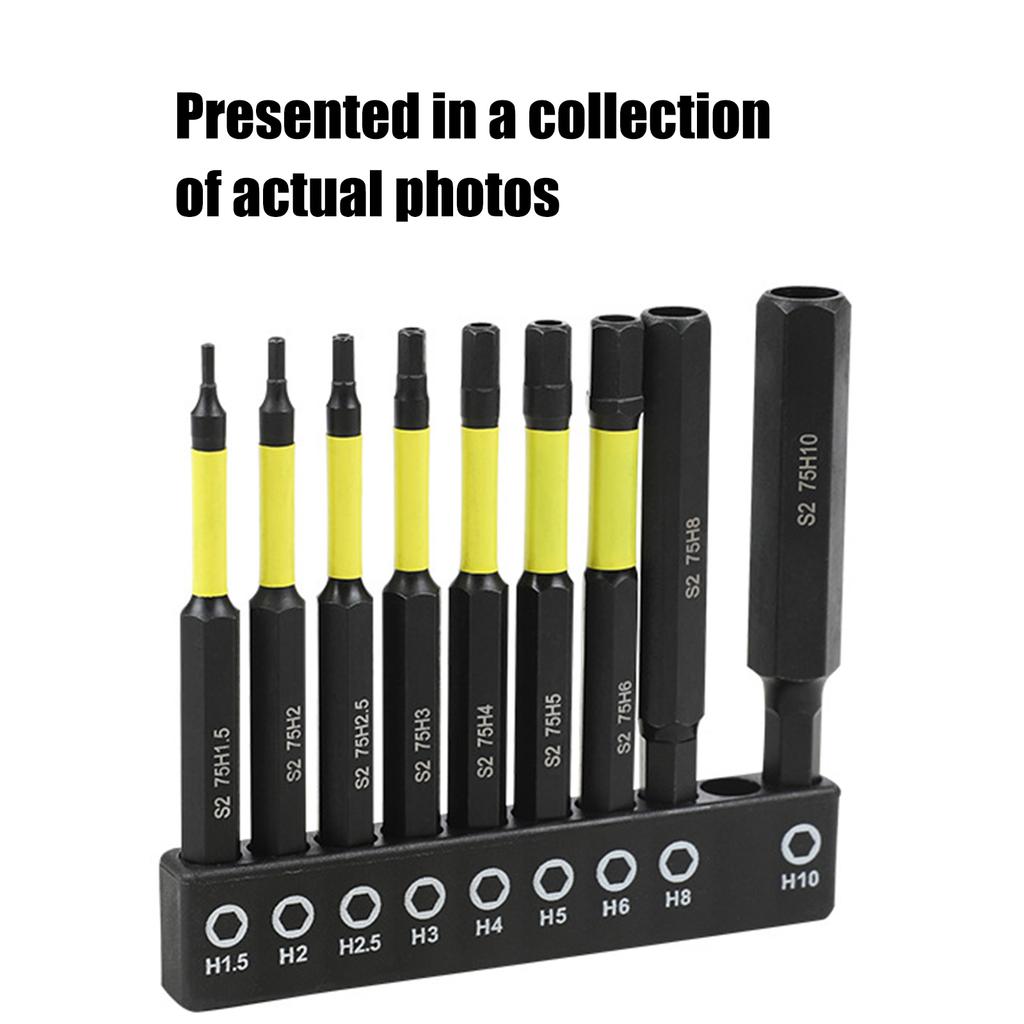 9Pieces Magnetic Tip Long Hex Head Allen Wrenches Drill Bit Set H 1.5 to H10 Impact Screwdriver Bit with 1/4Inch Shank