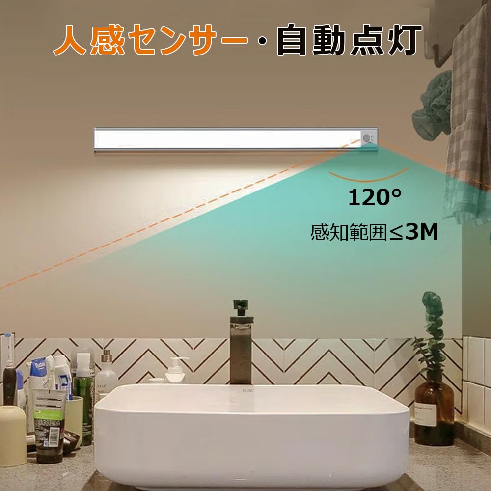 Watakuryohin Rechargeable Cabinet Light with 0.9cm Ultra-Thin LED Motion Sensor, Magnetic Adsorption, 3 Color Adjustments, Stepless Dimming, Easy