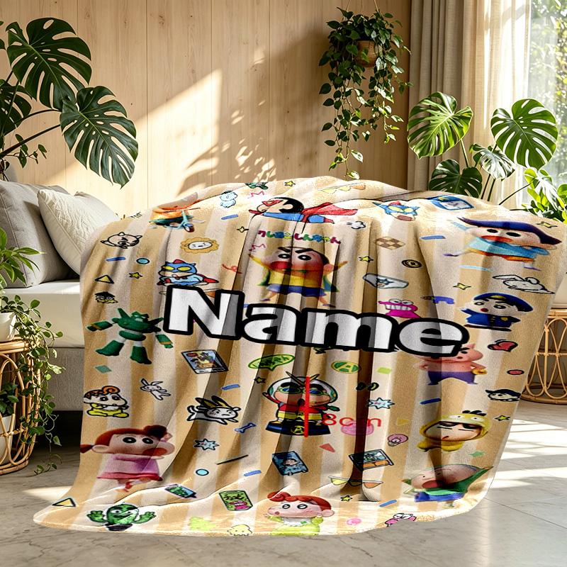 Custom Name Personalized Crayon Shin Print Blanket, Home Decor, Bedroom, Sofa, Camping, Couch, Gifts for Birthday ChristmasEnthusiasts