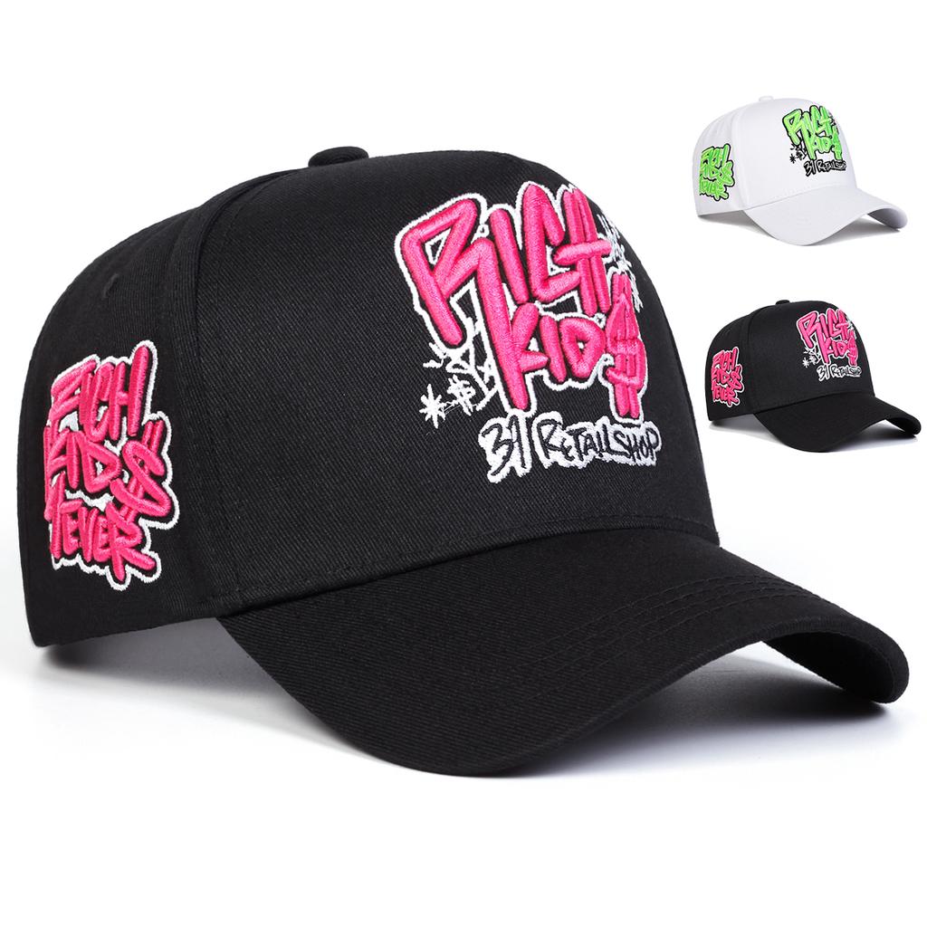 Unisex RICH KIOS Letter Embroidery Baseball Caps Outdoor Adjustable Spring and Autumn Casual Sunscreen Hat