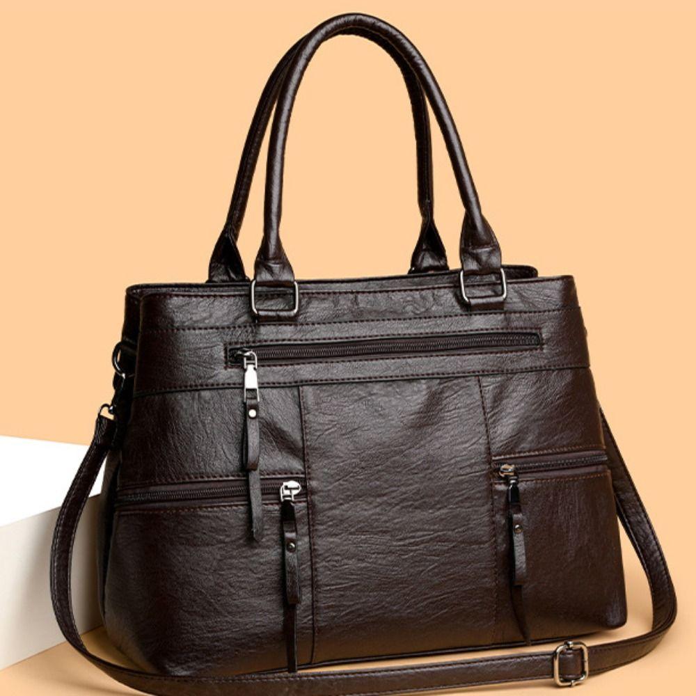 Large Capacity Shoulder Bag Soft Leather Boston Bag Casual Underarm Bag Female