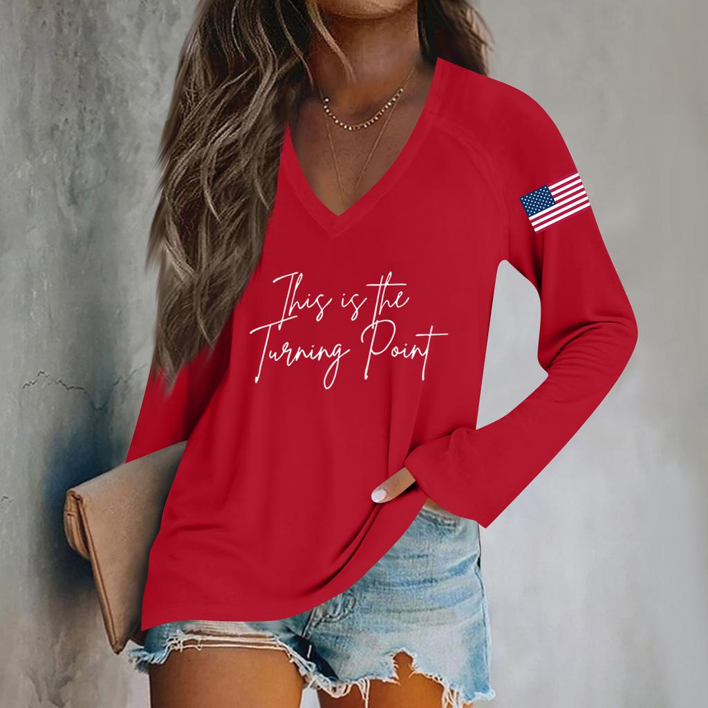 Women's Fashion Casual Long Sleeve Halloween Printed V-Neck Top