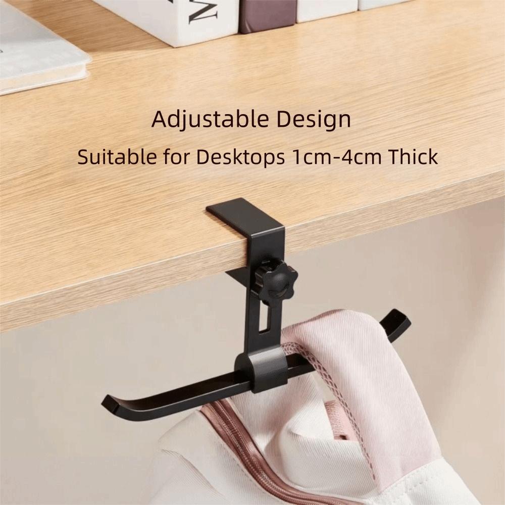 Aluminum Alloy Adjustable Desk Hook Easy Install Portable No-Drill Hook Adjustable Double Hook Multipurpose Hook Space Saving