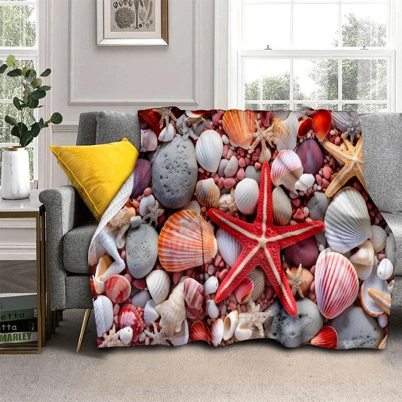 3D Starfish Beach 29 Style Shell Sea Star Sand Cartoon Blanket,Soft Throw Blanket for Home Bedroom Bed Sofa Picnic Office Cover