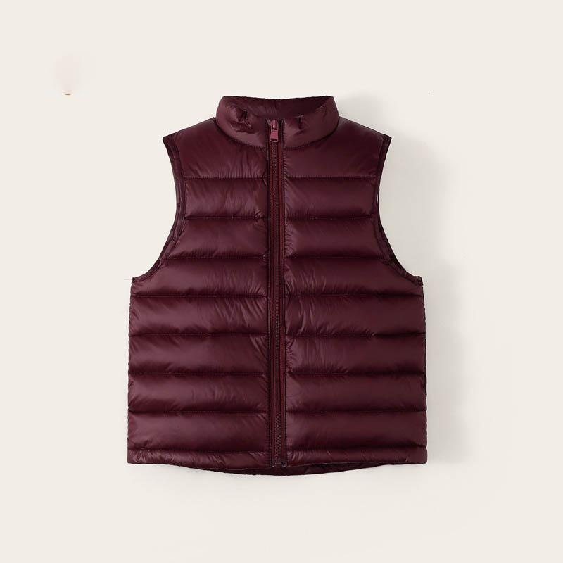 Autumn and Winter Boys' and Girls' Lightweight Sleeveless Jackets with Stand-Up Collars in Solid Colours, Warm down Vests